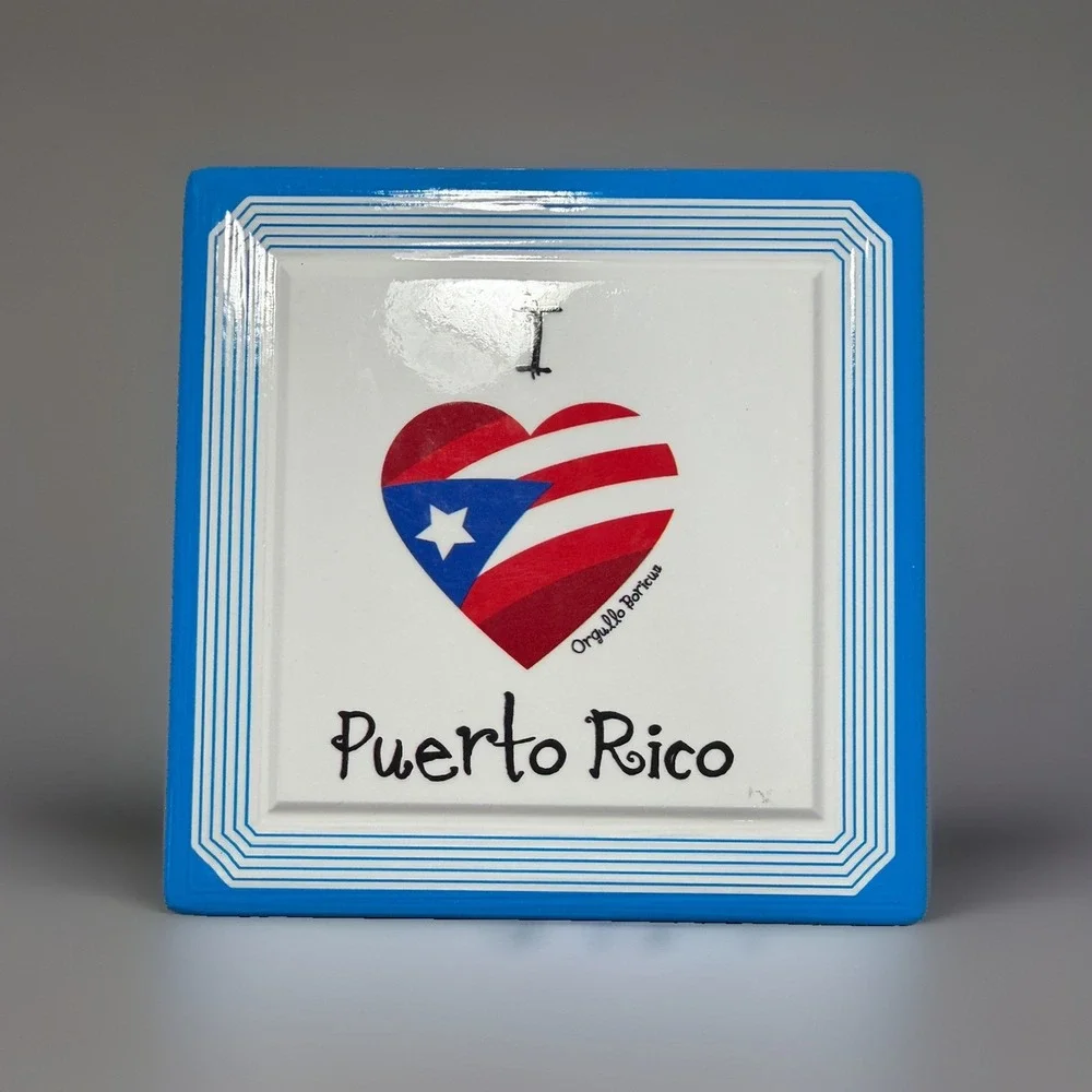 Puerto Rico Ceramic Frame I Love Puerto Rico Souvenir Orgullo Boricua Blue White
